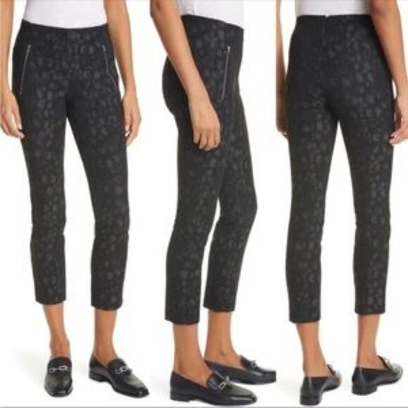EUC Rag & Bone "Simone" Black Leopard Print Zip Pocket High Rise Pants Size 4 - Picture 2 of 6